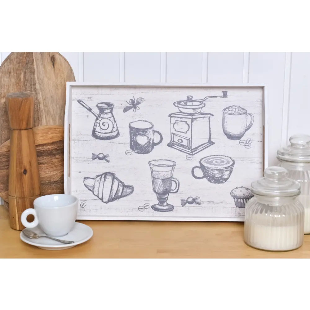 Поднос прямоугольный Графио 41x28 см фанера цвет белый Santreyd STLM-2007053 - Вид №2