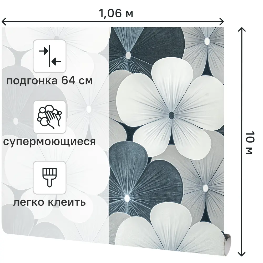 Флизелиновые обои Victoria Stenova Margarita темно-серые с цветочным рисунком 89423703 STLM-1577235 - Вид №1