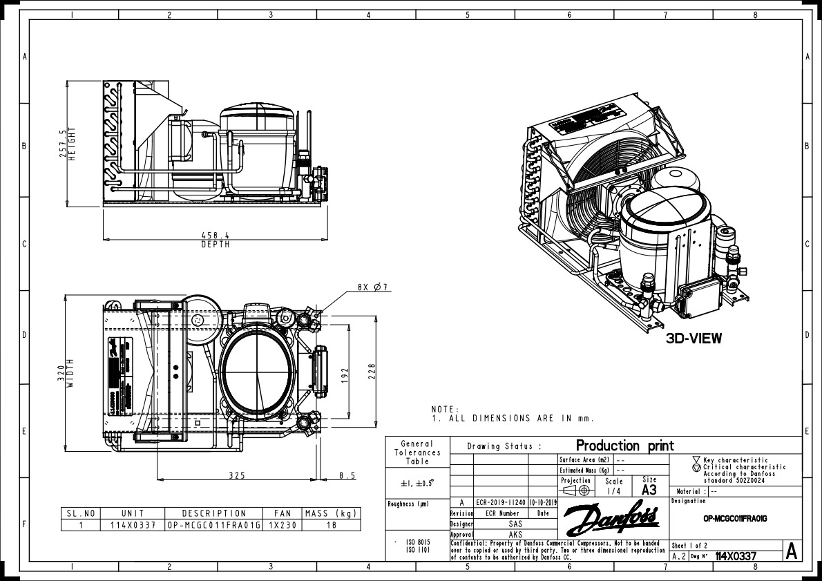 Danfoss OP-MCGC — компрессорно-конденсаторный агрегат OP-MCGC018SCA01G Агрегат компр.-конд. 114X0557  - Вид №10