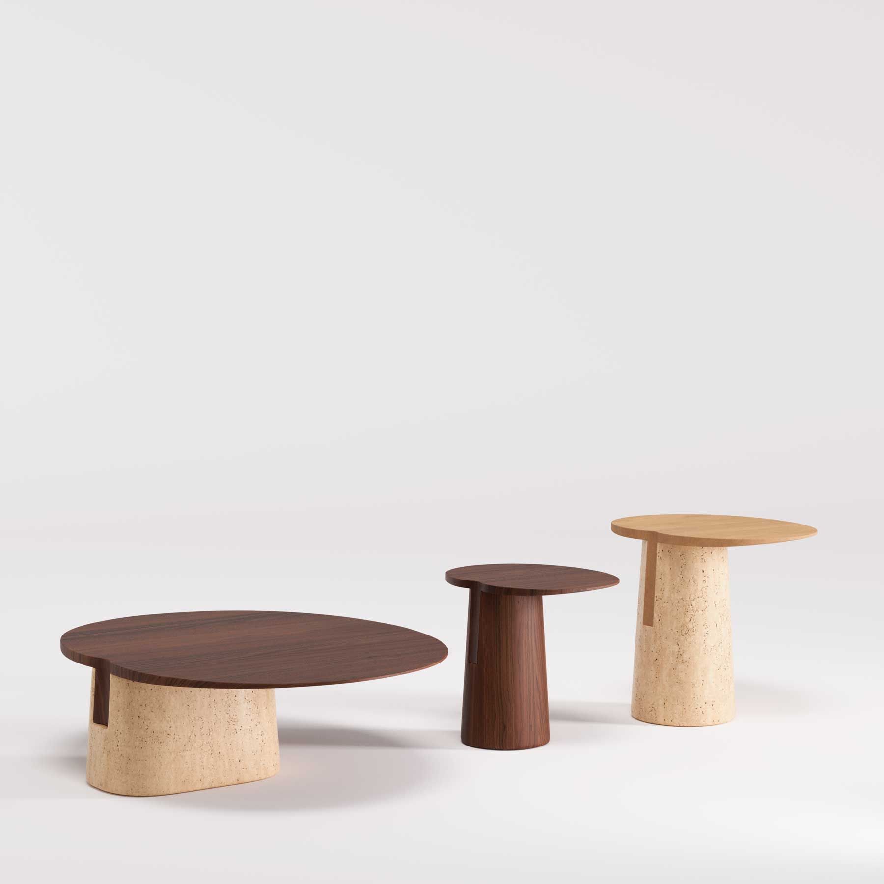 Низкий овальный журнальный столик из дерева и травертина Wewood Anchor ARCH-00091097 - Вид №12