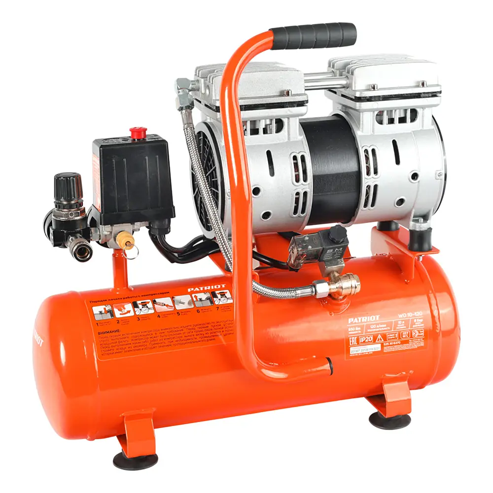 Компрессор безмасляный Patriot WO 10-120, 10 л 120 л/мин 0.65 кВт STLM-2042828 - Вид №2