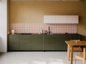 Линейная секционная кухня из линолеума и нержавеющей стали