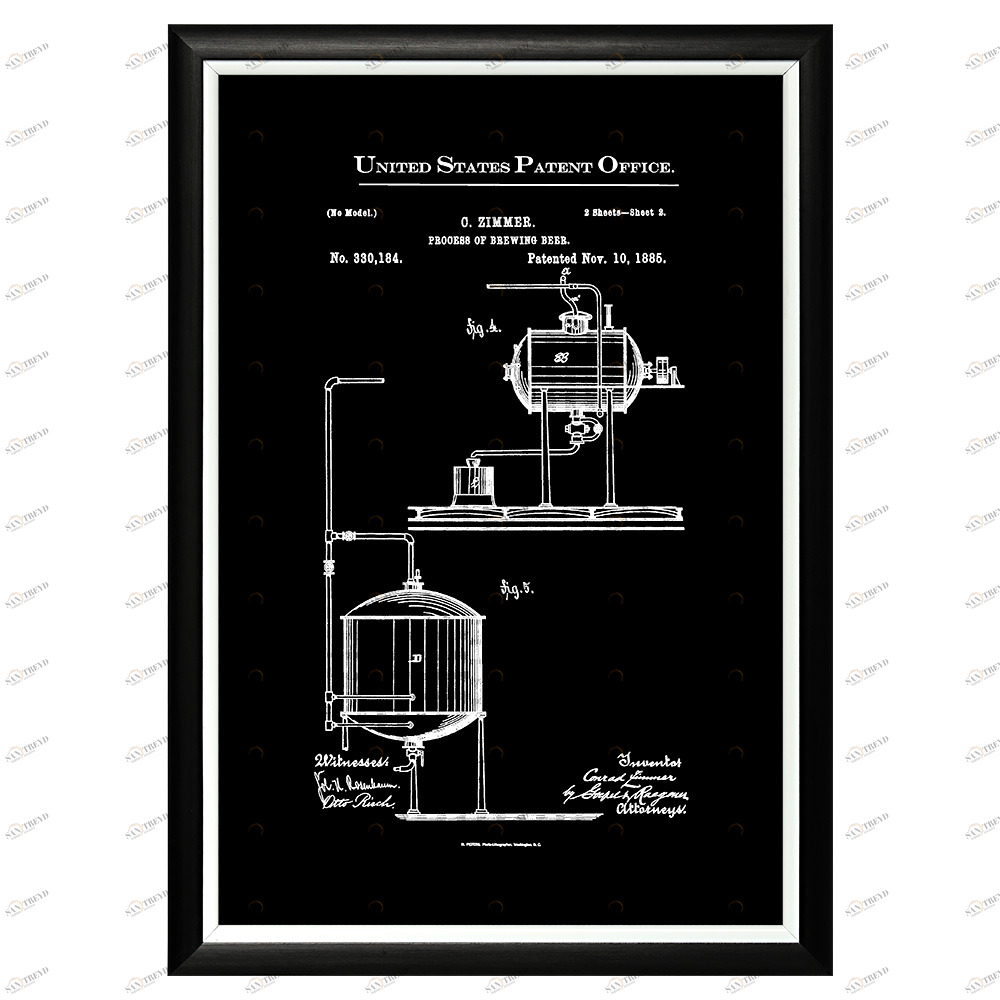 Постер черно-белый 46х66 см "Патент Циммера на цикл пивоварения" BYOBJECT ГРАФИКА 00-3875244 Белый;черный Object Desire 