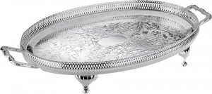 10611768 Queen Anne Поднос овальный с ручками, на ножках Queen Anne 46x25см, сталь, посеребрение Сталь нержавеющая с посеребрением