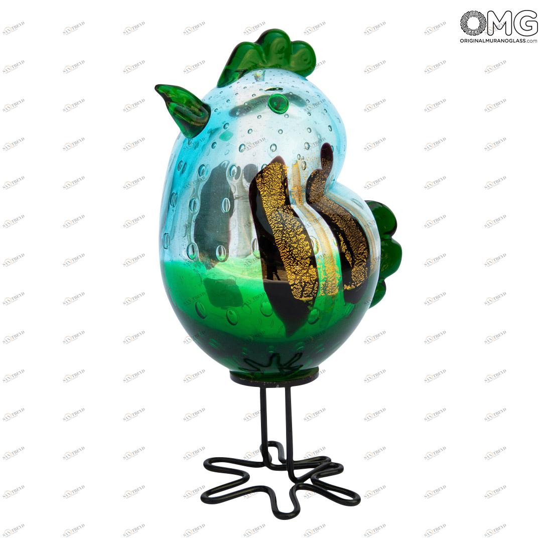 3382 ORIGINALMURANOGLASS Фигурка Зелёный Петушок - муранское стекло OMG 9 см 