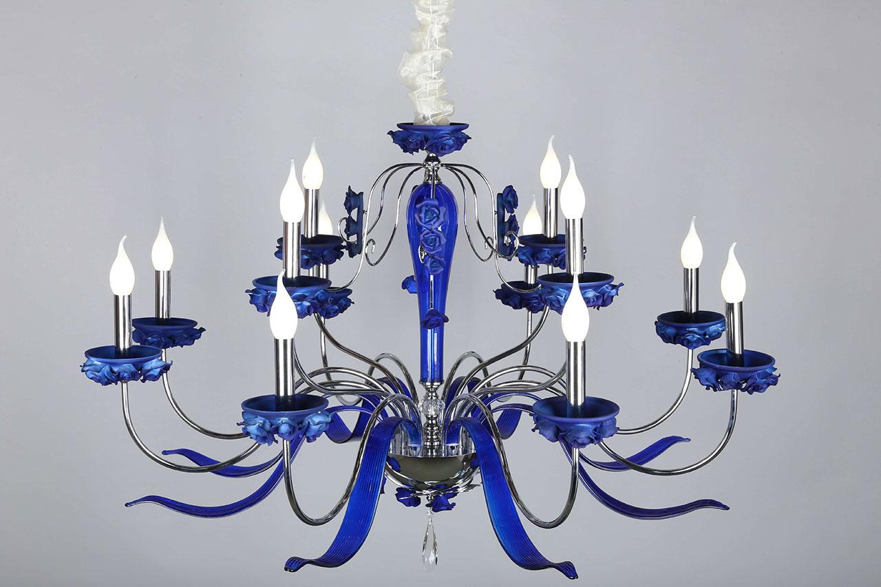 Подвесная люстра Omnilux Muntiggioni OML-70403-12 синяя OMNILUX ДИЗАЙНЕРСКИЕ, MUNTIGGIONI CHROME, ДВУХЪЯРУСНЫЕ 188403 Синий  - Вид №1