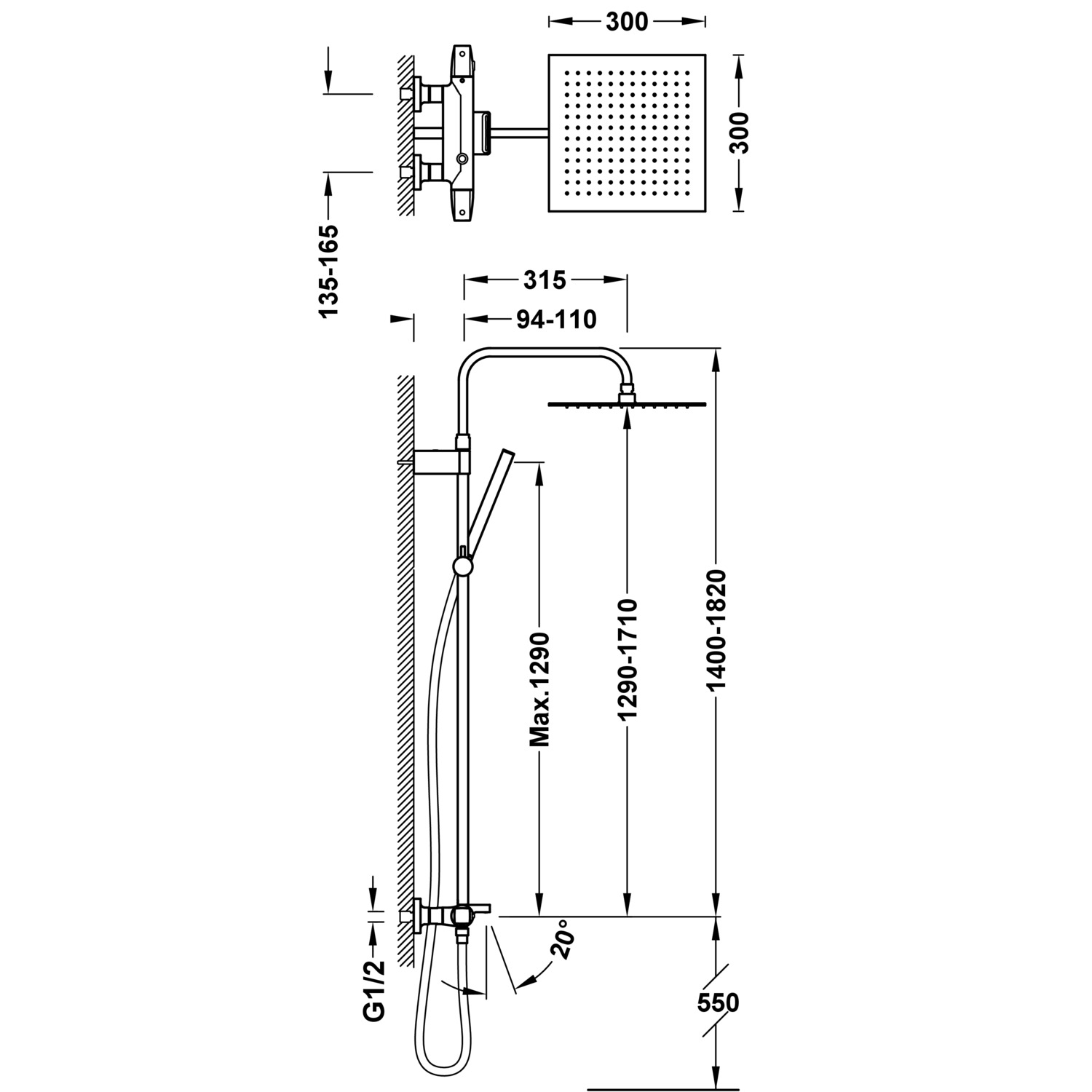 Настенный 3-ходовой настенный термостатический смеситель для ванны и душа-19031215 TRES Thermostatic - Вид №1