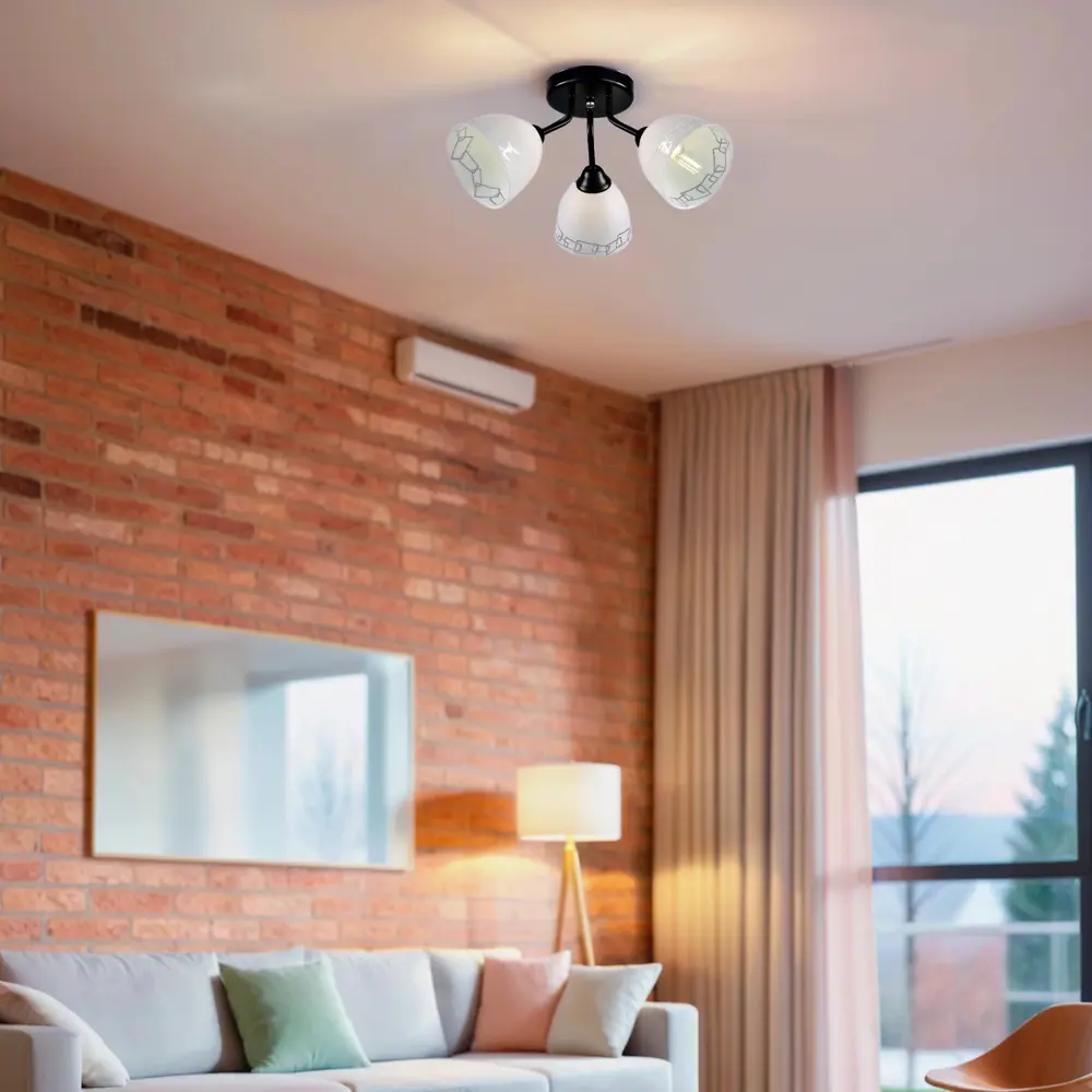 Люстра потолочная Вьюнок 3 лампы 10 м² цвет черный/белый РОССВЕТ STLM-2070813 - Вид №11