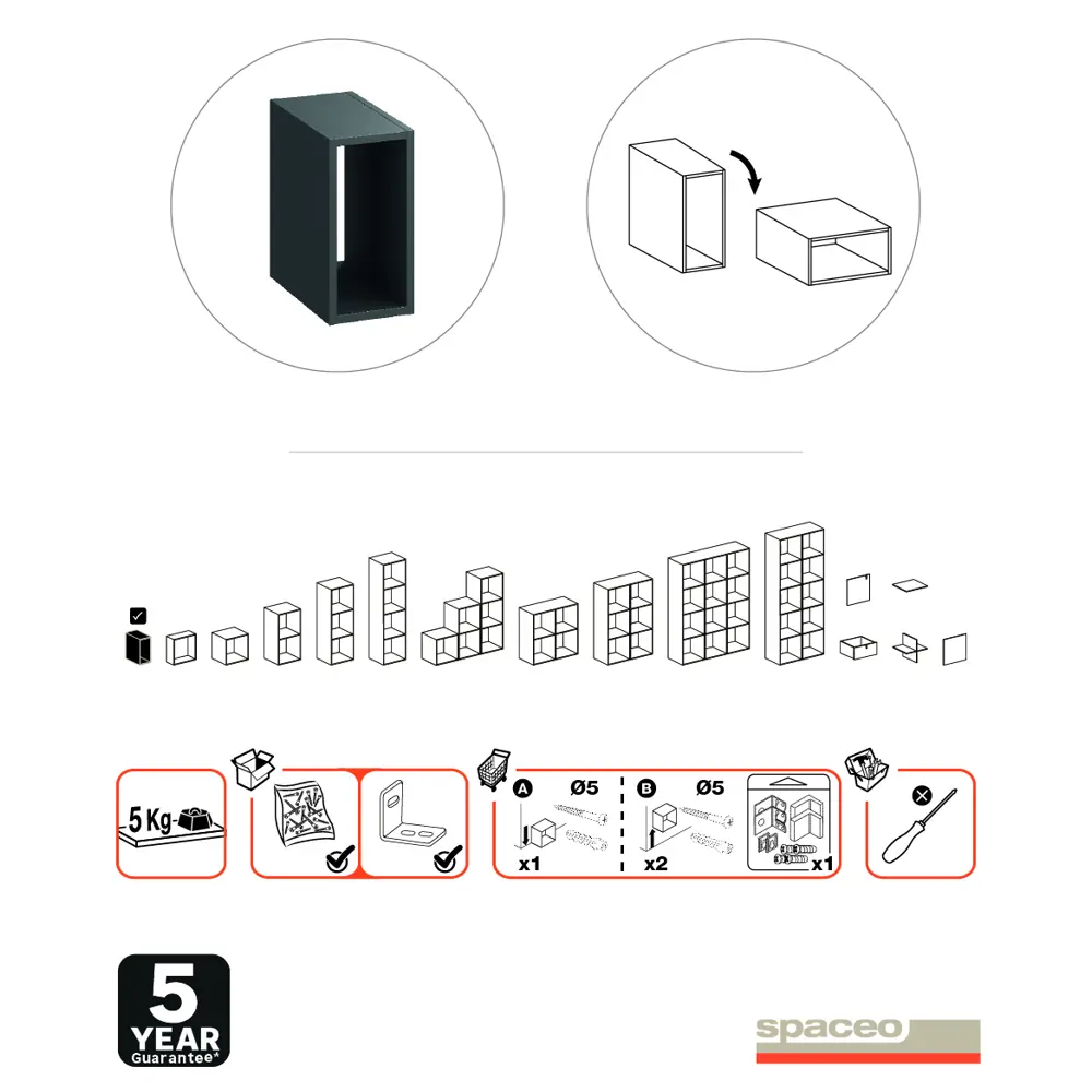 Стеллаж Spaceo KUB 1 секция 18x36.1x31.7 см ЛДСП цвет графит STLM-2022240 - Вид №8