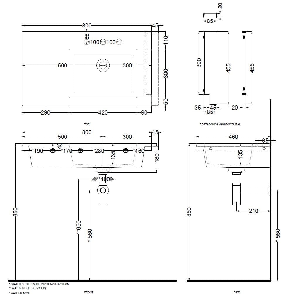 Керамическая прямоугольная подвесная раковина с столешницей Ceramica Cielo эпоха ARCH-00116406 - Вид №2