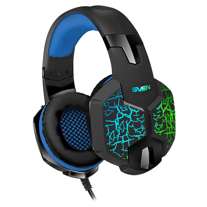 SV-015633 Игровые стереонаушники с микрофоном ap-u980mv, черный-синий (usb, led, 7.1) Sven Santreyd  - Вид №1