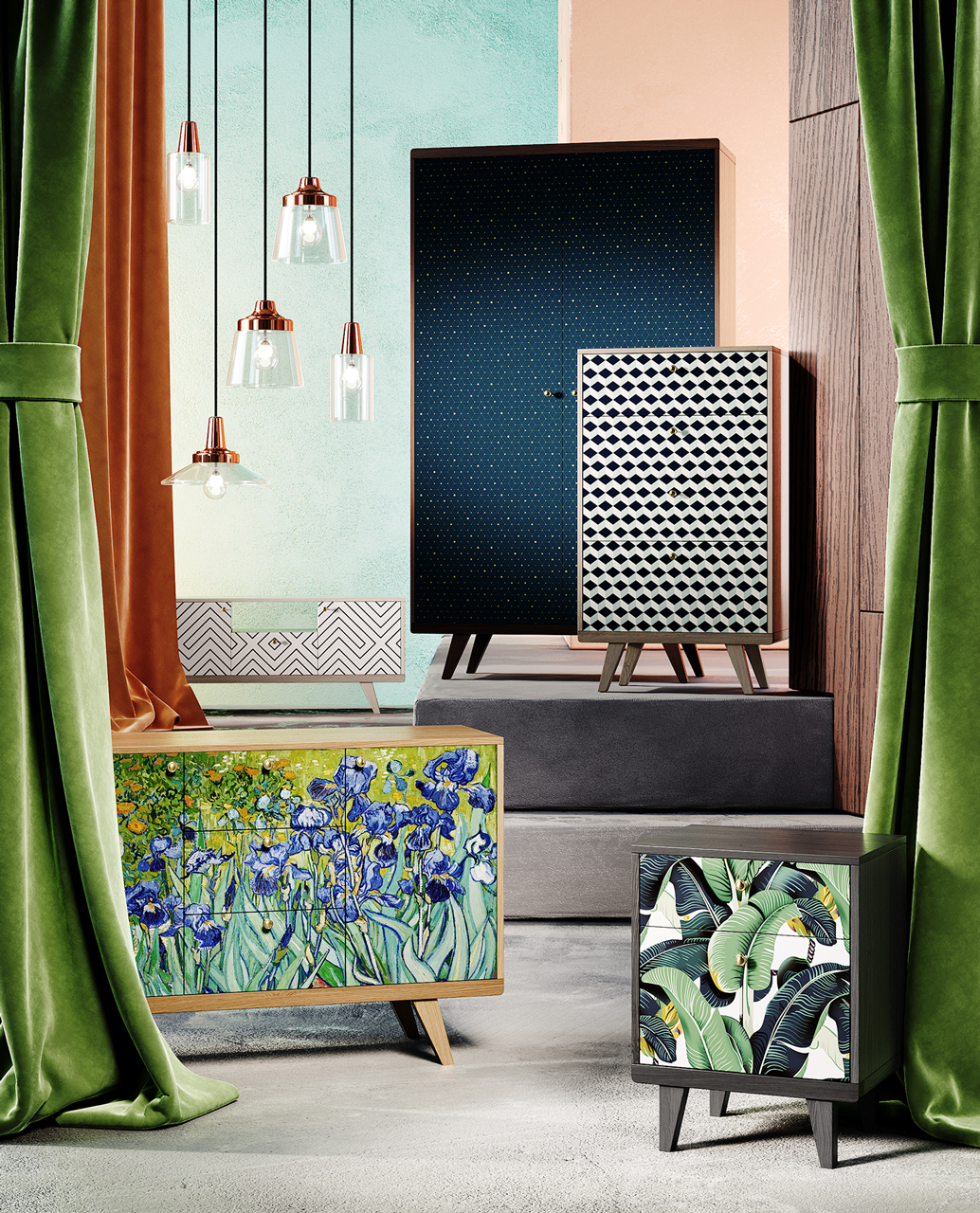 Шкаф распашной двухдверный черный дуб с рисунком Thimon THE IDEA  210339 Серый;черный  - Вид №3