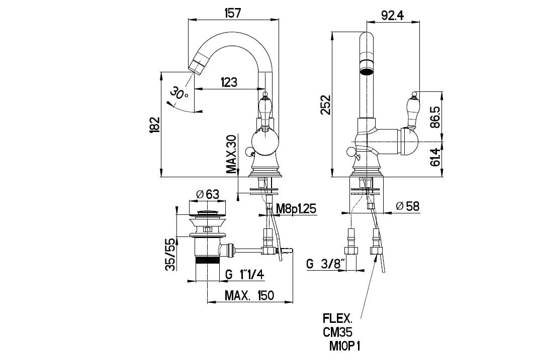 Однорычажный смеситель для раковины с автоматическим сливом Gaia Mobili Complements ARCH-00015010