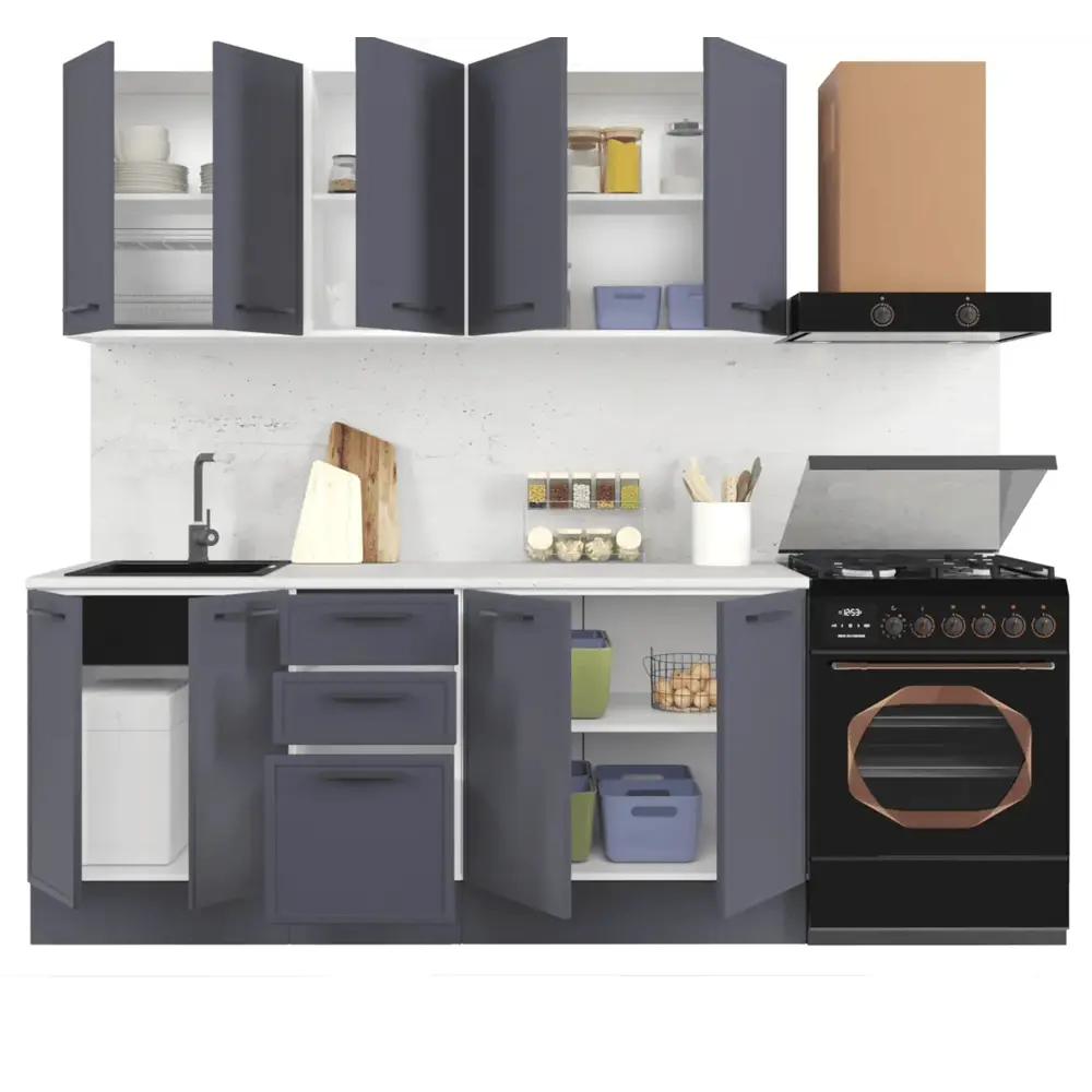 Кухонный гарнитур «Неро» 180x60 см МДФ цвет графит Santreyd STLM-2067396 - Вид №2