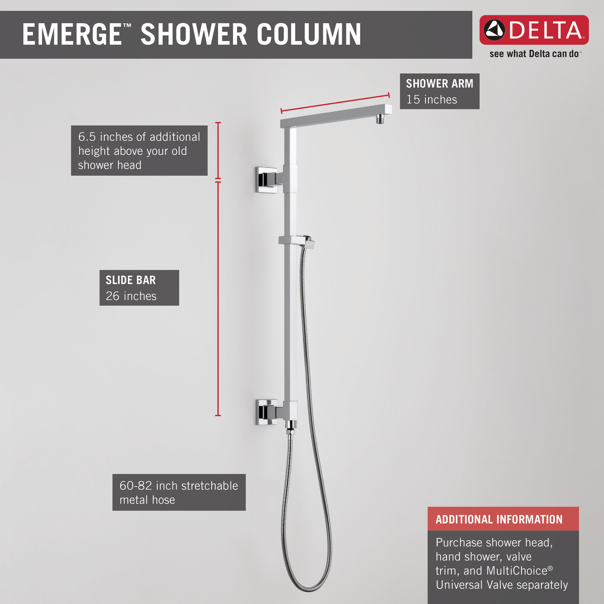 58420-KS Душевая колонна угловая 26 дюймов Delta Faucet Universal Showering Черный нержавеющий  - Вид №3