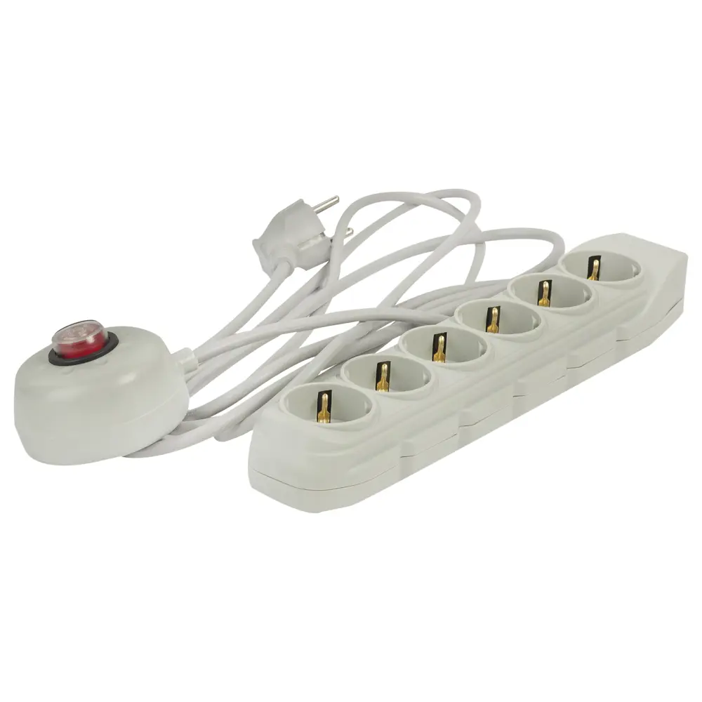 Удлинитель с заземлением, 6 розетки, 2 м, выключатель, цвет серый ELECTRALINE STLM-2129995