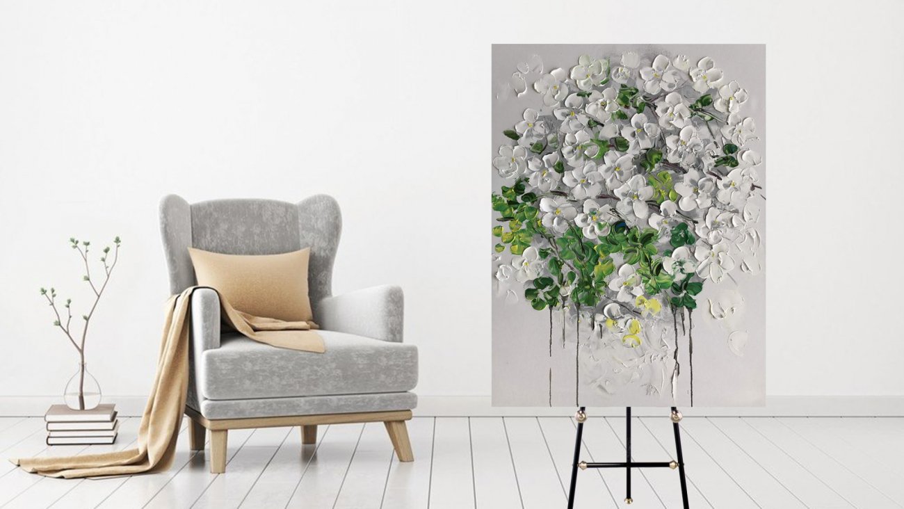 Картина на холсте 120х90 см "Белая орхидея" EVENHOME КАРТИНЫ МАСЛОМ 130017 Бежевый;белый;зеленый;разноцветный  - Вид №1