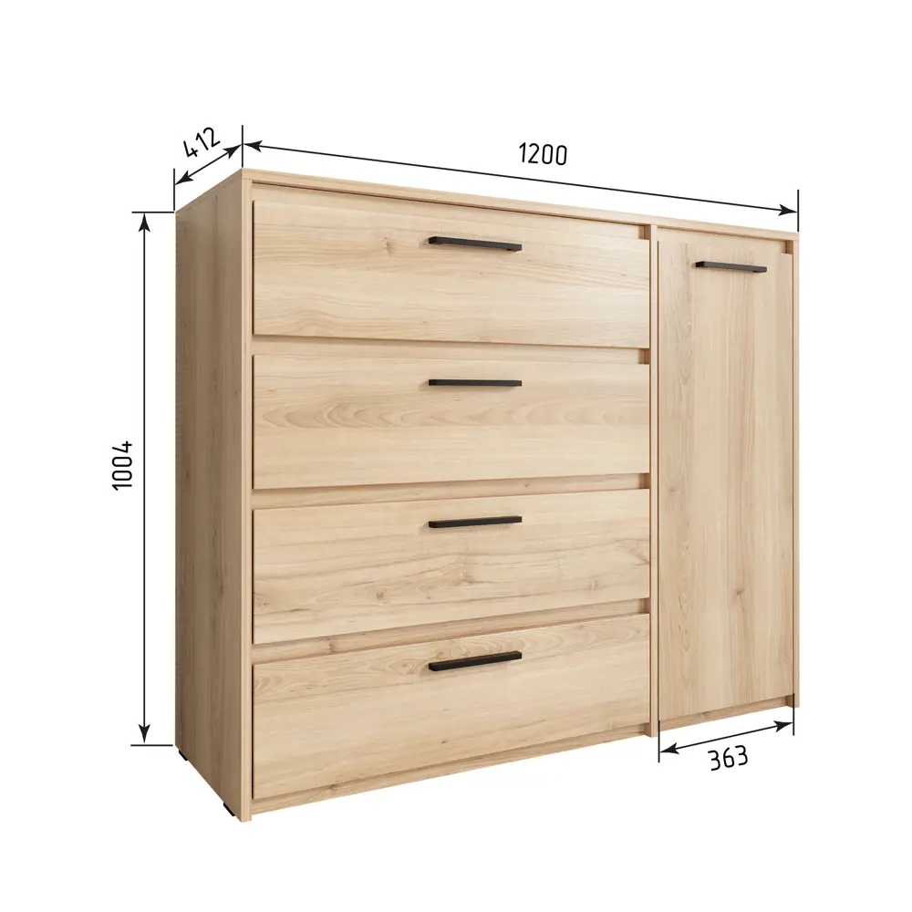 Комод Лион 4 ящика 120x100.2x41.6 см ЛДСП цвет комано Santreyd STLM-2162185 - Вид №8