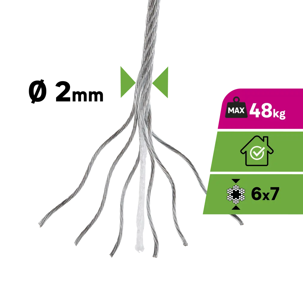 Трос Standers стальной оцинкованный DIN 3055 2 мм цвет серебро 100 м/уп STLM-2033857 - Вид №2