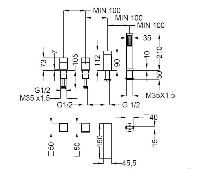 Смеситель на борт ванны Cezares MOLVENO-BVD-01-Cr  - Вид №1