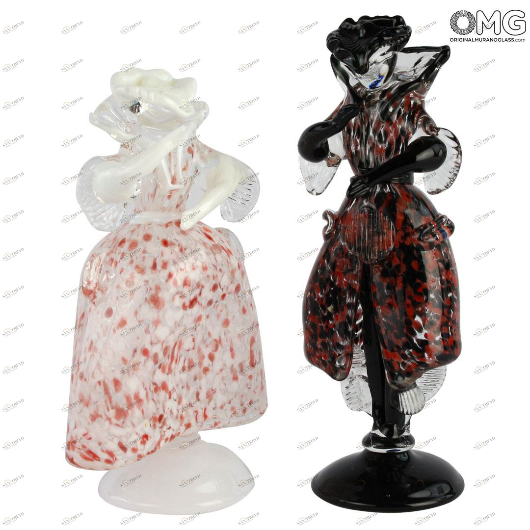 4448 ORIGINALMURANOGLASS Венецианские статуэтки в стиле Голдони - розово-чёрные - муранское стекло OMG 6 см 
