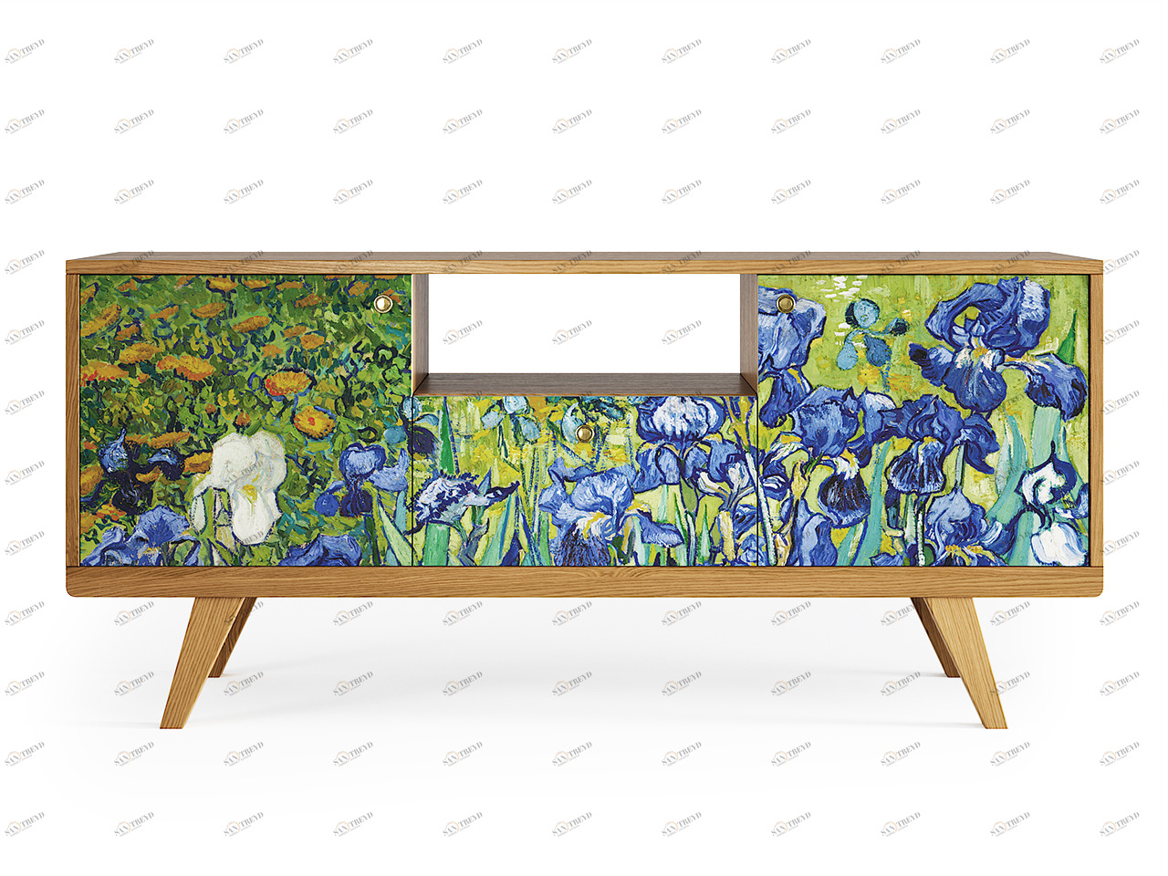 Тумба под телевизор с ящиком и принтом синяя с зеленым Thimon THE IDEA  210228 Зеленый;синий;разноцветный 