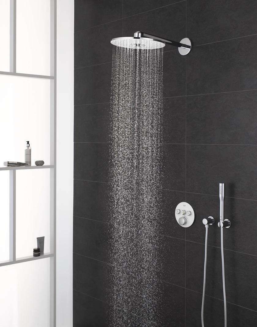 Верхний душ GROHE Rainshower 310 SmartActive с душевым кронштейном 430 мм, 2 режима струи, белая луна (26475LS0) - Вид №4