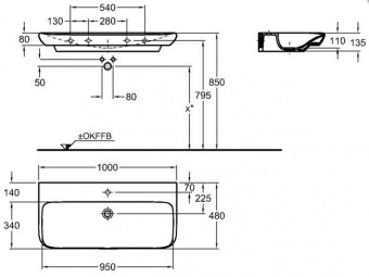 125400000 Подвесная раковина настенная прямоугольная Keramag  - Вид №4