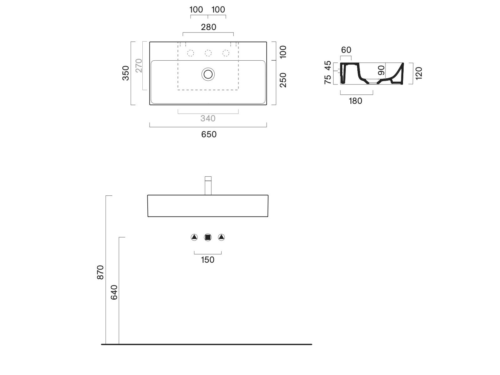 Одиночный прямоугольный умывальник CERAMICA CATALANO премиум ARCH-00011229 - Вид №2