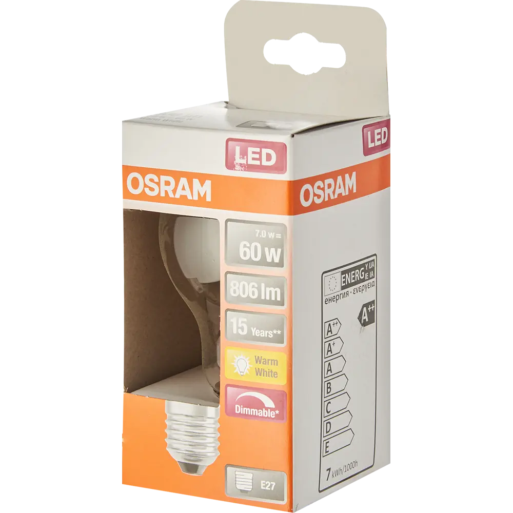 Лампа светодиодная филаментная Osram Superstar Classic A E27 220 В 7 Вт груша прозрачная 806 лм жёлтый свет для диммера 82455737 STLM-2074006  - Вид №3