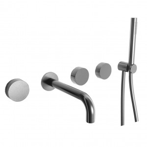 A219B+A219A  Встроенный смеситель для ваннывылет 21,5 см ручки переключатель на 2 потока с поворотной кнопкой ручная лейка FIT шланговое подсоединение с держателем для ручной лейки гибкий шланг 150 см ПВХ картридж керамический 90° впуски 1/2'' Fantini Rub