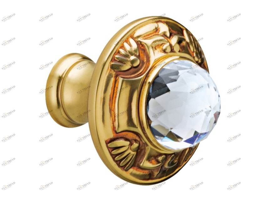 0Z5747.B00.21 Ручка для шкафа диаметром 38 мм с кристаллами сваровски Полированная латунь Mestre 