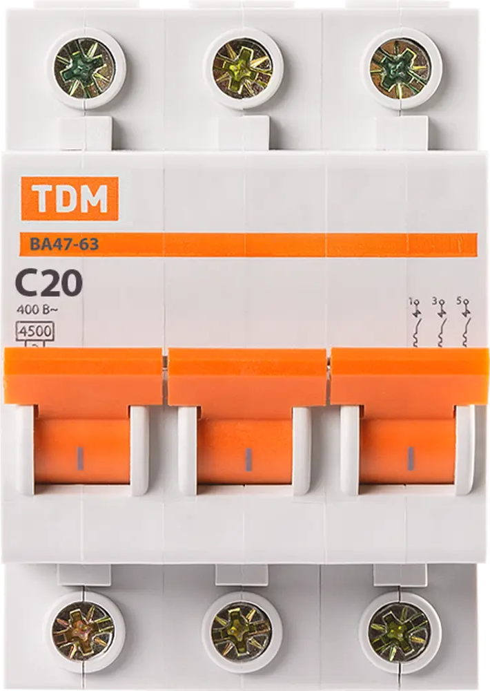 Автоматический выключатель TDM Electric ВА47-63 3P 20А 84399520