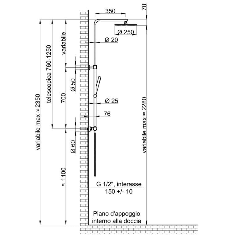 Термостатическая душевая колонка с ручным душем Ercos Round-T ARCH-00053766 - Вид №2
