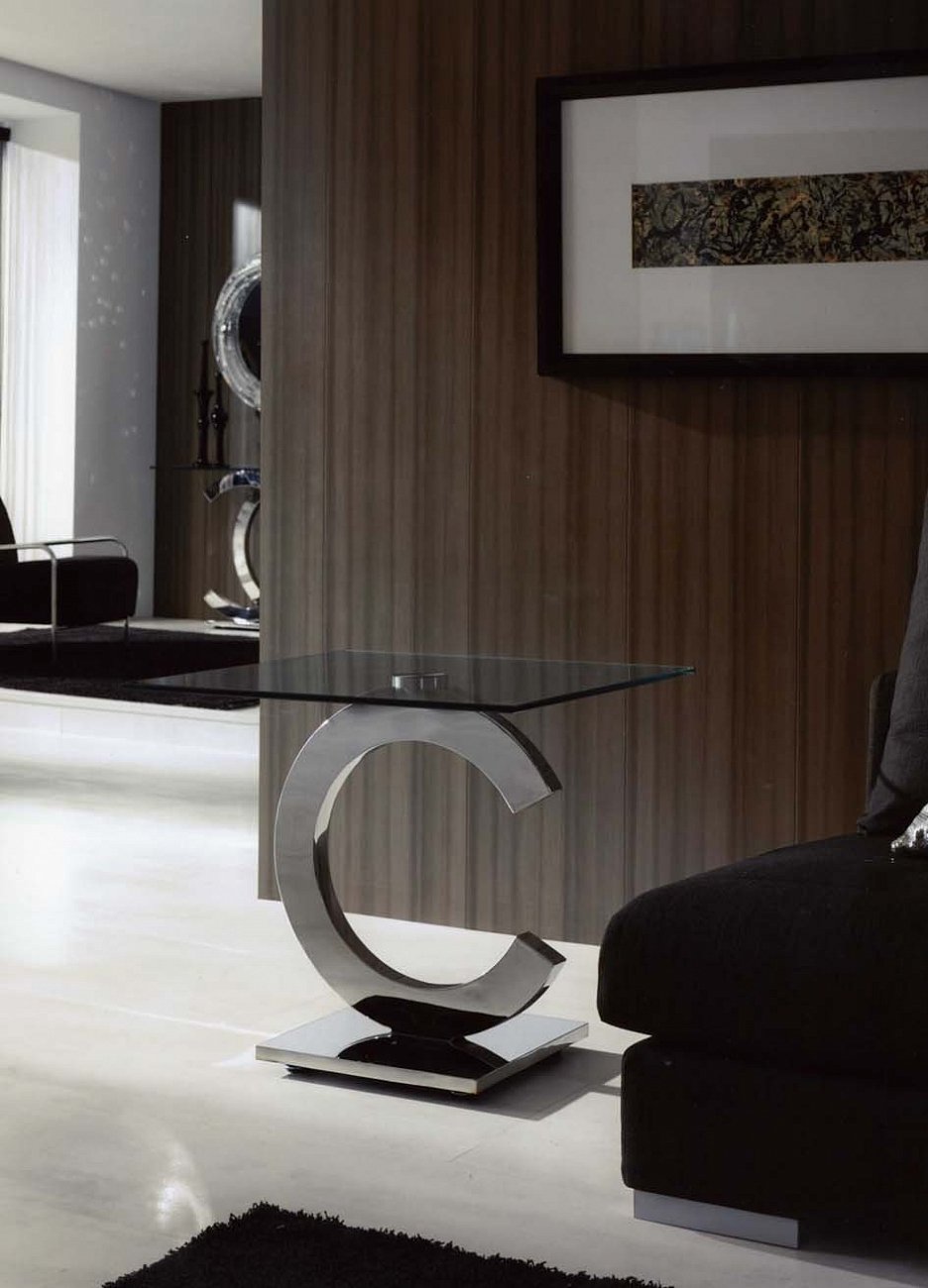 Приставной столик стеклянный с фигурным основанием 60 см Calima от Schuller SCHULLER  242654 Прозрачный;хром  - Вид №1