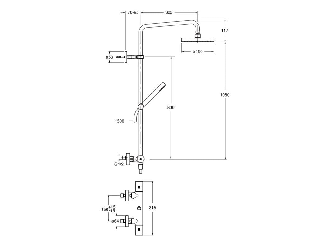 Настенная душевая колонна с ручным душем CRISTINA Rubinetterie Rota ARCH-00089295 - Вид №2