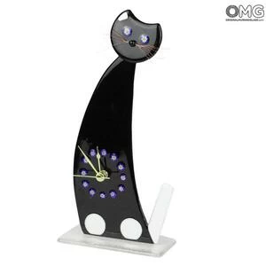 1656 ORIGINALMURANOGLASS Настольные часы Черный Кот - Муранское Стекло 13 см