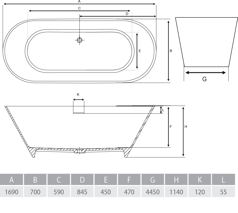 Ванна из литого мрамора ALPEN Bergamo 170 BER-170M - Вид №2