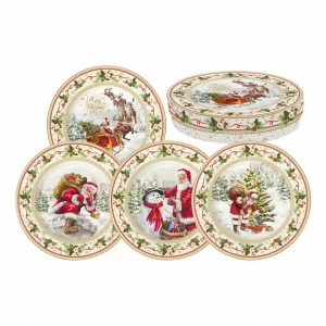 Тарелки десертные фарфоровые 4 шт бежево-розовые "Новогодняя коллекция" EASY LIFE НОВОГОДНЯЯ КОЛЛЕКЦИЯ 00-3946987 Бежевый;красный