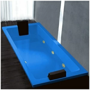 Ванна Gruppo treesse Quadra 199 V073B-SX-GZ голубая с золотой фурнитурой и гидромассажем и дезинфекцией прямоугольная встроенная левая