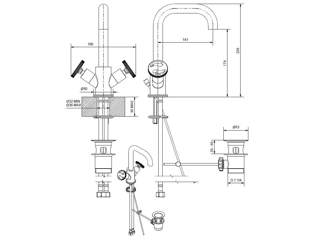 Смеситель для раковины из хромированной латуни Bugnatese тысяча девятьсот пятьдесят ARCH-00072041 - Вид №2