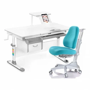 Парта детская бело-серая Evo-40 с креслом Match Y-528 KBL MEALUX EVO  00-3947218 Синий;бежевый;серый