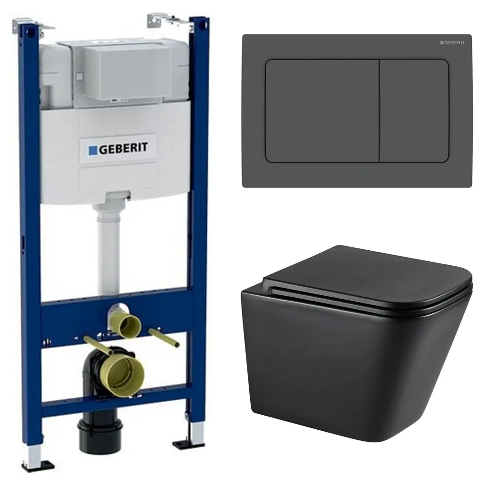 Комплект инсталляции Geberit Alpha с безободковым унитазом Moneron клавиша Geberit Alpha чёрная STLM-2008424