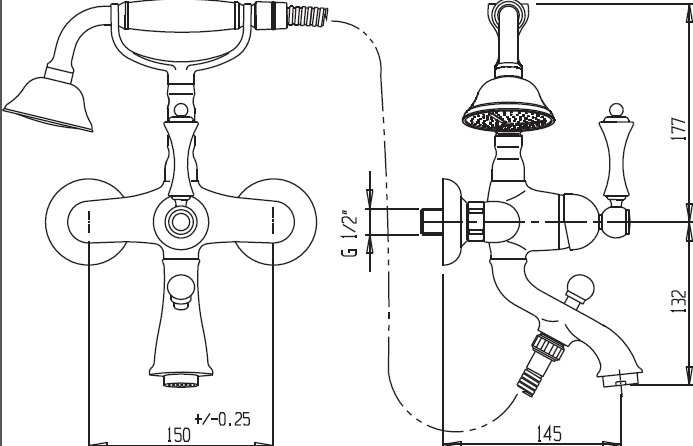 Смеситель для ванны с ручным душем Cezares ATLANTIS-VD-01-Sw/M - Вид №1