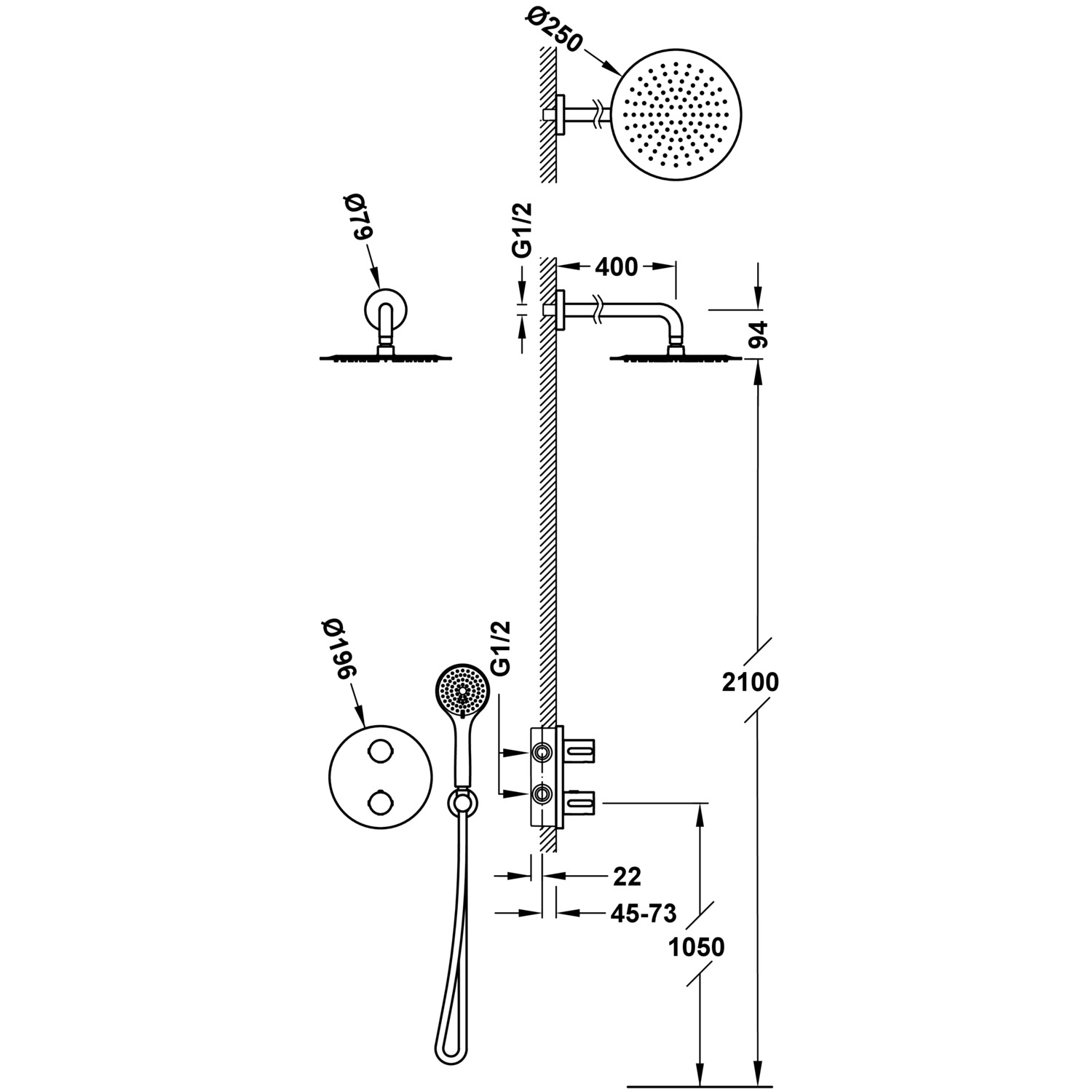 Комплект 2-ходовых скрытых термостатических кранов Therm-box Therm-box для душа-20425004 TRES Thermostatic - Вид №1