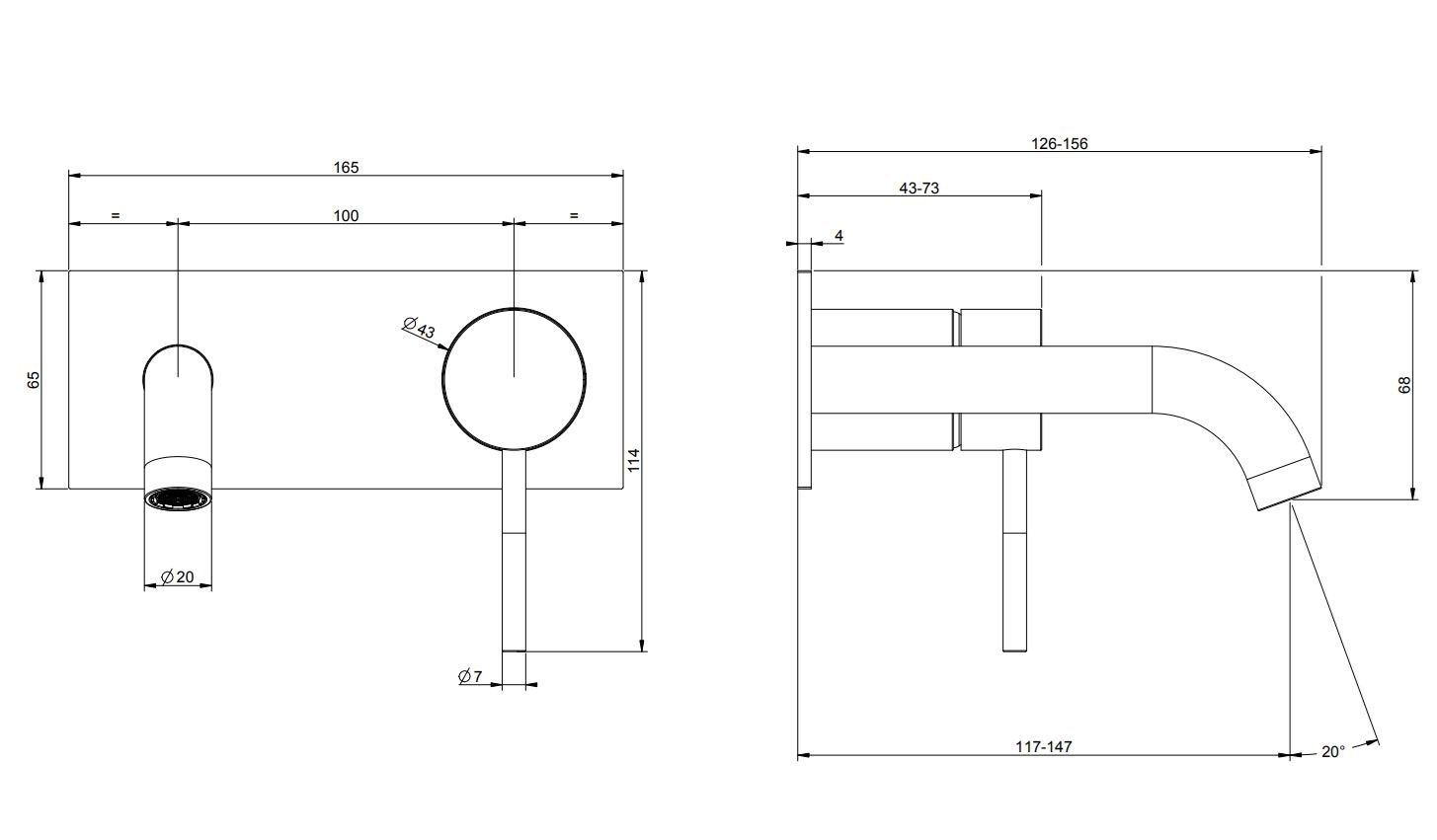 Металлический настенный смеситель для раковины с 2 отверстиями и пластиной Gessi Messi316 ARCH-00127155 - Вид №4