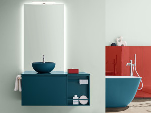 Глянцевый и матовый лакированный деревянный подвесной умывальник