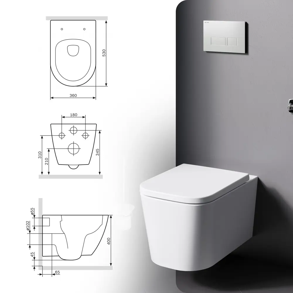 AM.PM Moxie Flash Clean — подвесной унитаз с инновационной системой смыва 87021107 STLM-0072805 - Вид №7