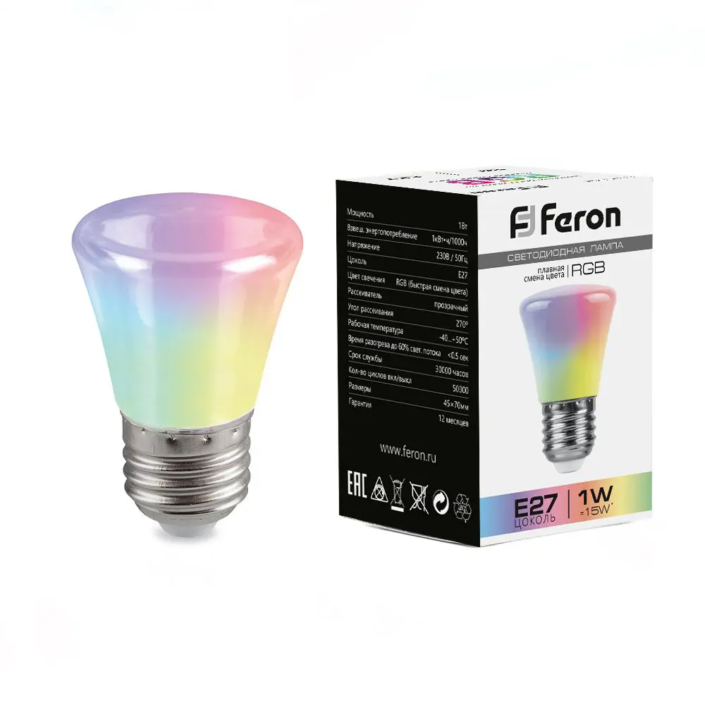 Лампа светодиодная Feron E27 LB-372 220 В 1 Вт колокольчик регулируемый цвет света RGB матовый плафон 85499841 STLM-2160047  - Вид №1