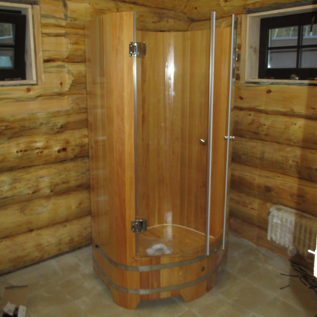 132 Душевая кабина со стеклянными дверцами (лиственница натуральная премиум) Alyarus  - Вид №3